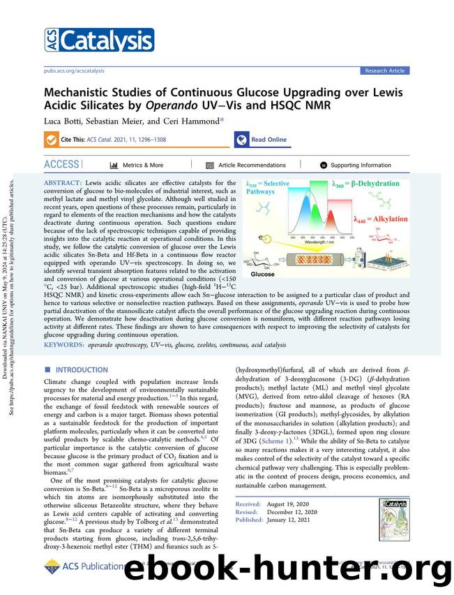 Mechanistic Studies of Continuous Glucose Upgrading over Lewis Acidic Silicates by Operando UVâVis and HSQC NMR by Luca Botti Sebastian Meier & Ceri Hammond