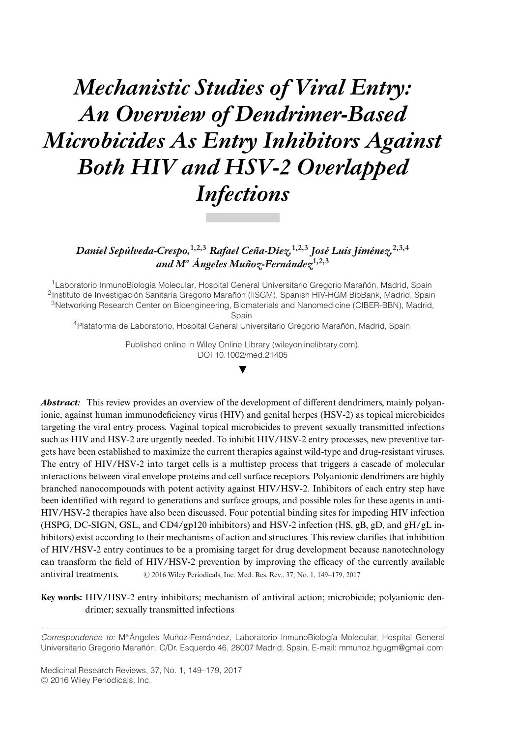 Mechanistic Studies of Viral Entry: An Overview of Dendrimer‐Based Microbicides As Entry Inhibitors Against Both HIV and HSV‐2 Overlapped Infections by Unknown