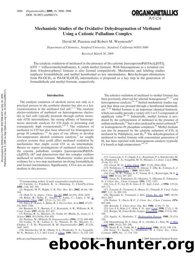 Mechanistic Studies of the Oxidative Dehydrogenation of Methanol Using a Cationic Palladium Complex by David M. Pearson & Robert M. Waymouth*