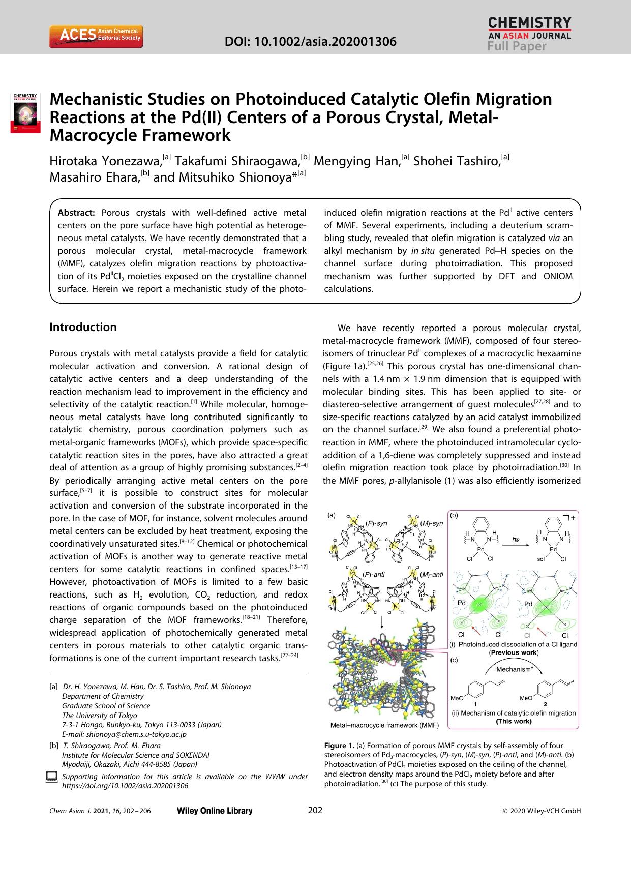 Mechanistic Studies on Photoinduced Catalytic Olefin Migration Reactions at the Pd(II) Centers of a Porous Crystal, MetalâMacrocycle Framework by Unknown