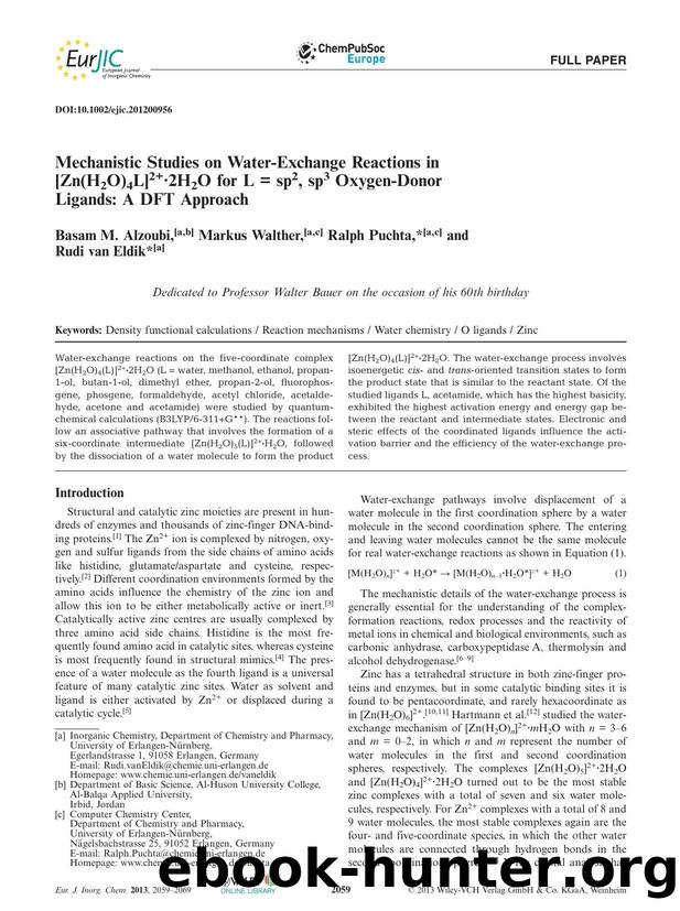 Mechanistic Studies on WaterExchange Reactions in [Zn(H2O)4L]2+2H2O for L = sp2, sp3 OxygenDonor Ligands: A DFT Approach by Unknown