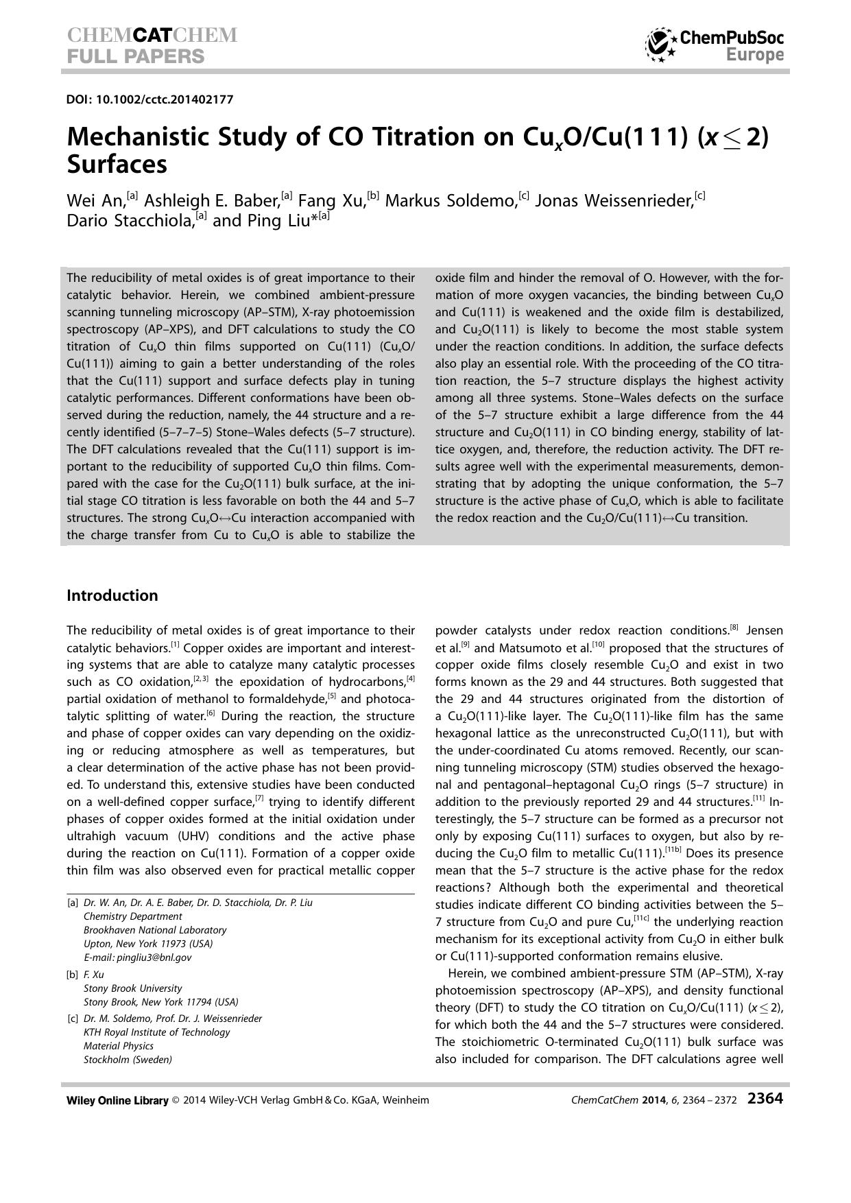 Mechanistic Study of CO Titration on CuxOCu(111) (x2) Surfaces by Unknown