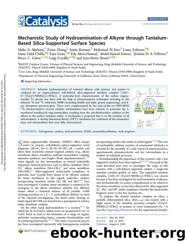 Mechanistic Study of Hydroamination of Alkyne through Tantalum-Based Silica-Supported Surface Species by unknow