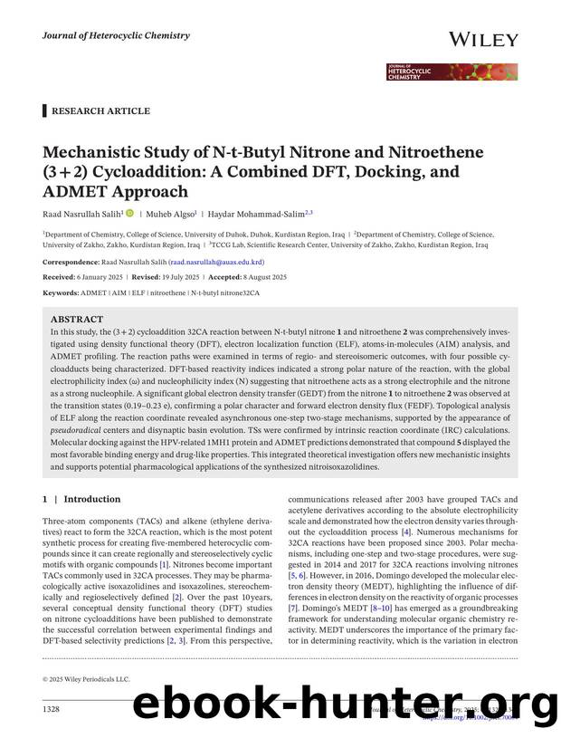 Mechanistic Study of Nâtâbutyl Nitrone and Nitroethene (3+2) Cycloaddition: A Combined DFT, Docking, and ADMET Approach by Unknown