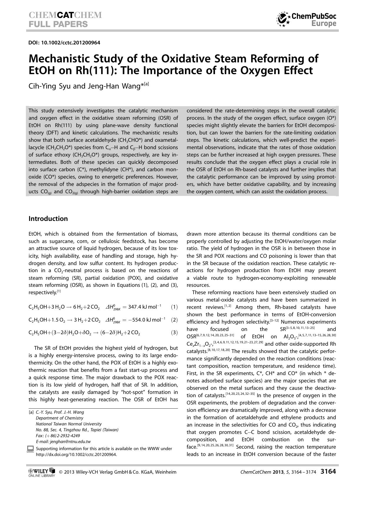 Mechanistic Study of the Oxidative Steam Reforming of EtOH on Rh(111): The Importance of the Oxygen Effect by Unknown