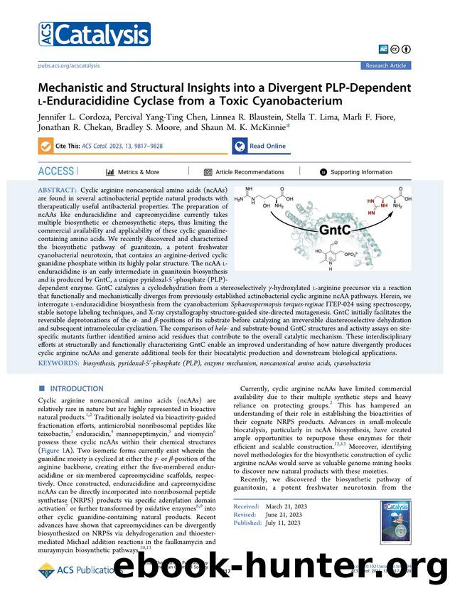 Mechanistic and Structural Insights into a Divergent PLP-Dependent l-Enduracididine Cyclase from a Toxic Cyanobacterium by unknow