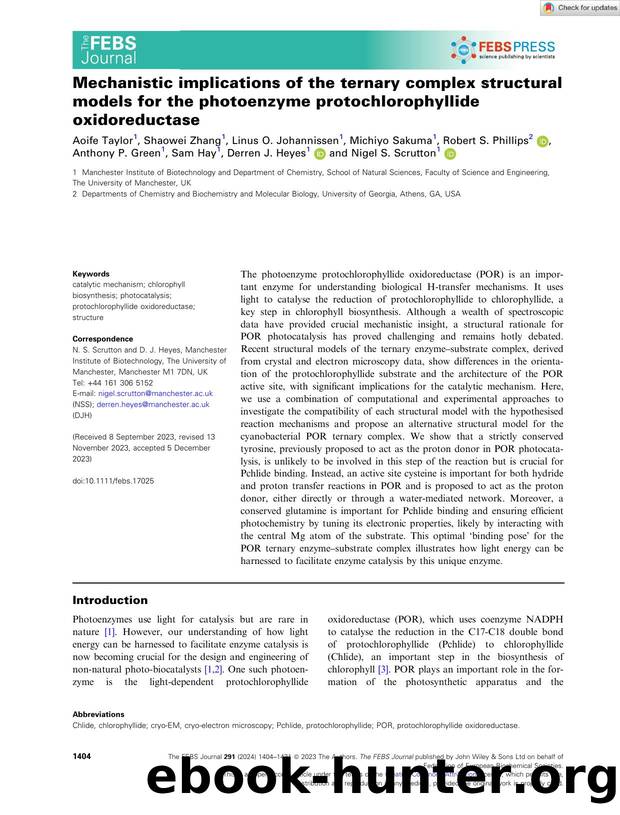 Mechanistic implications of the ternary complex structural models for the photoenzyme protochlorophyllide oxidoreductase by Unknown