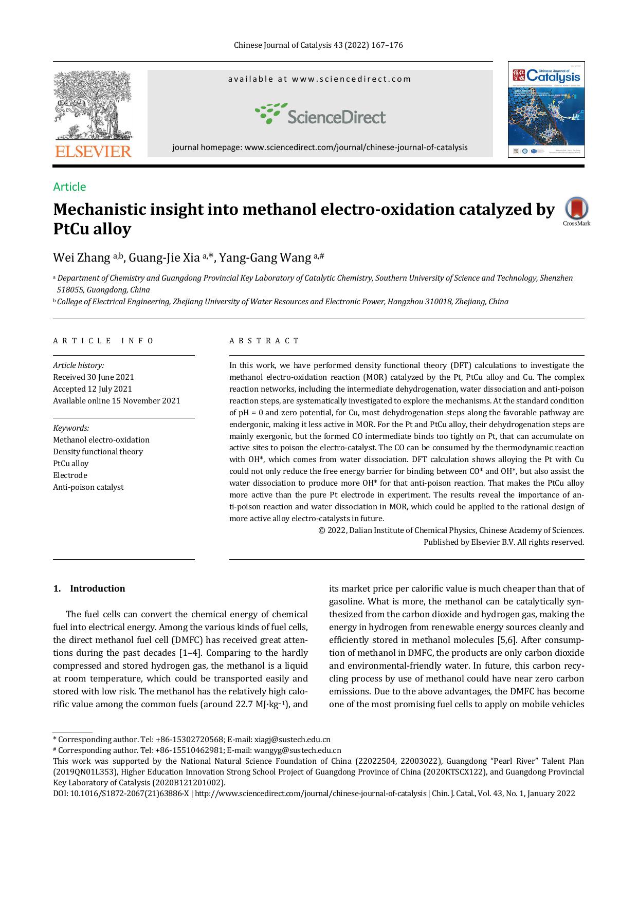 Mechanistic insight into methanol electro-oxidation catalyzed by PtCu alloy by Wei Zhang & Guang-Jie Xia & Yang-Gang Wang