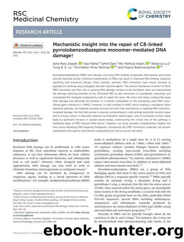 Mechanistic insight into the repair of C8-linked pyrrolobenzodiazepine monomer-mediated DNA damage by unknow