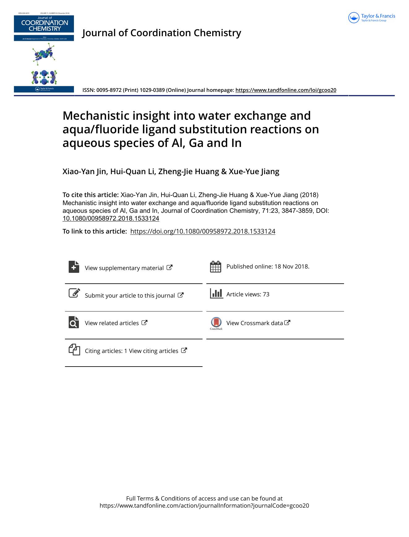 Mechanistic insight into water exchange and aquafluoride ligand substitution reactions on aqueous species of Al, Ga and In by Jin Xiao-Yan & Li Hui-Quan & Huang Zheng-Jie & Jiang Xue-Yue
