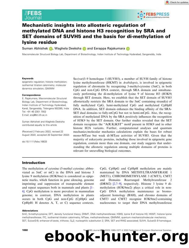 Mechanistic insights into allosteric regulation of methylated DNA and histone H3 recognition by SRA and SET domains of SUVH5 and the basis for diâmethylation of lysine residue by Unknown
