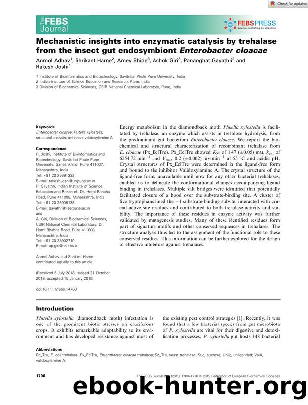 Mechanistic insights into enzymatic catalysis by trehalase from the insect gut endosymbiont Enterobacter cloacae by Unknown