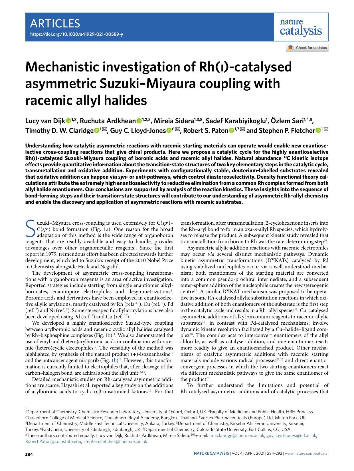 Mechanistic investigation of Rh(i)-catalysed asymmetric SuzukiâMiyaura coupling with racemic allyl halides by unknow