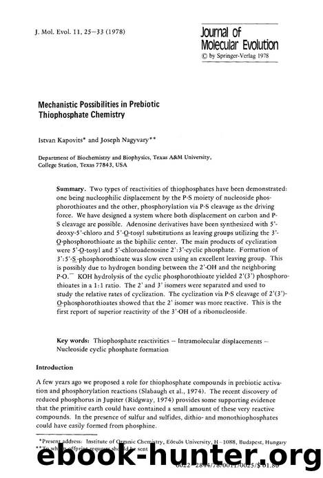 Mechanistic possibilities in prebiotic thiophosphate chemistry by Unknown