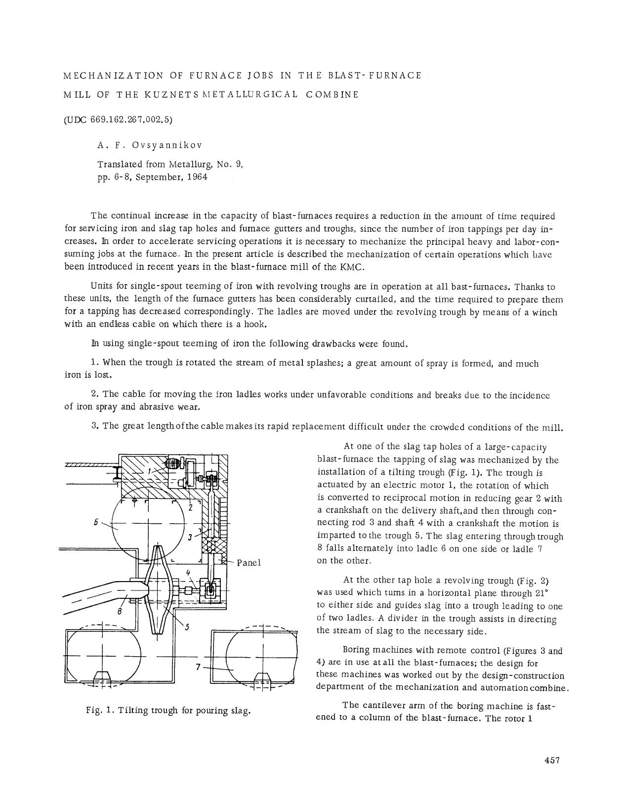 Mechanization of furnace jobs in the blast-furnace mill of the Kuznets Metallurgical Combine by Unknown