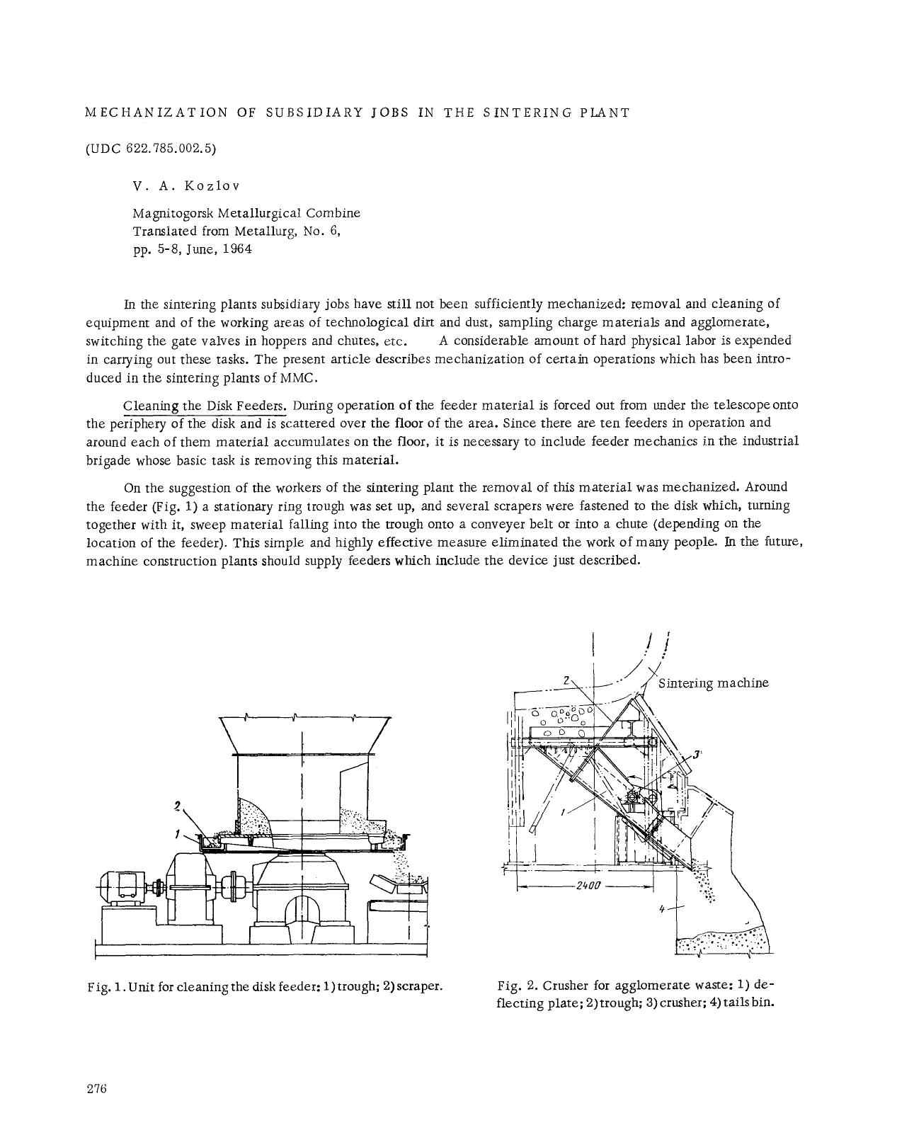 Mechanization of subsidiary jobs in the sintering plant by Unknown