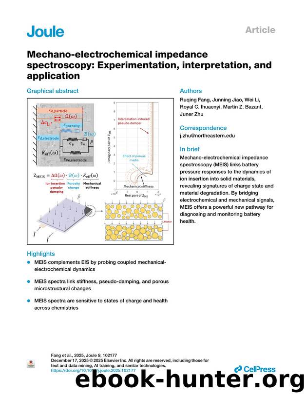 Mechano-electrochemical impedance spectroscopy: Experimentation, interpretation, and application by Ruqing Fang & Junning Jiao & Wei Li & Royal C. Ihuaenyi & Martin Z. Bazant & Juner Zhu