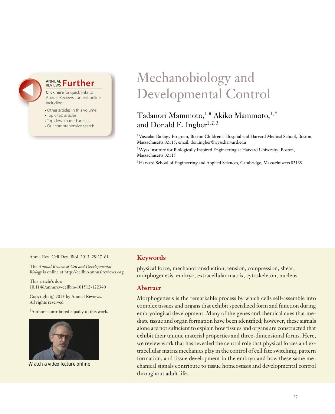 Mechanobiology and Developmental Control by Tadanori Mammoto Akiko Mammoto Donald E. Ingber