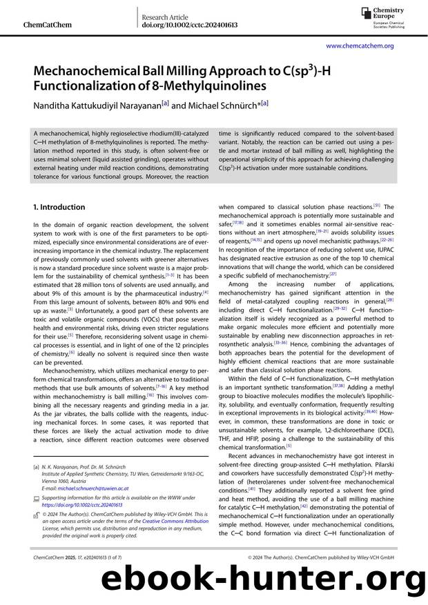 Mechanochemical Ball Milling Approach to C(sp3)&#x02010;H Functionalization of 8&#x02010;Methylquinolines by Unknown