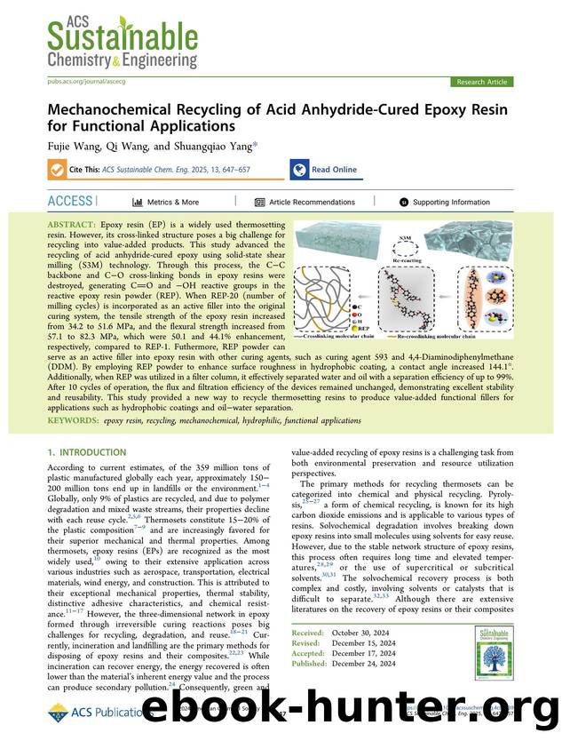Mechanochemical Recycling of Acid Anhydride-Cured Epoxy Resin for Functional Applications by Fujie Wang Qi Wang and Shuangqiao Yang