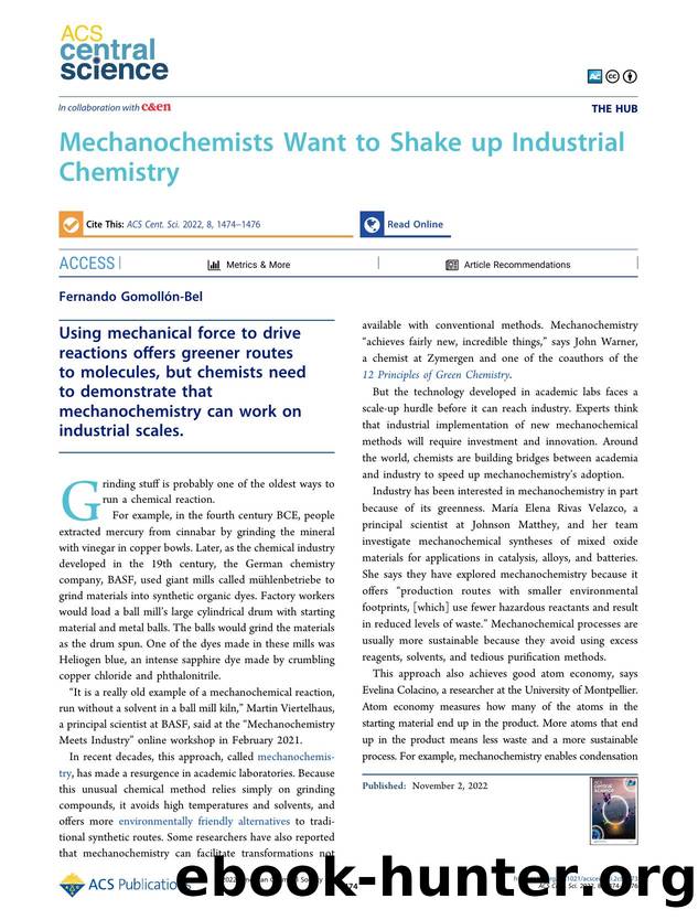 Mechanochemists Want to Shake up Industrial Chemistry by Fernando Gomollón-Bel