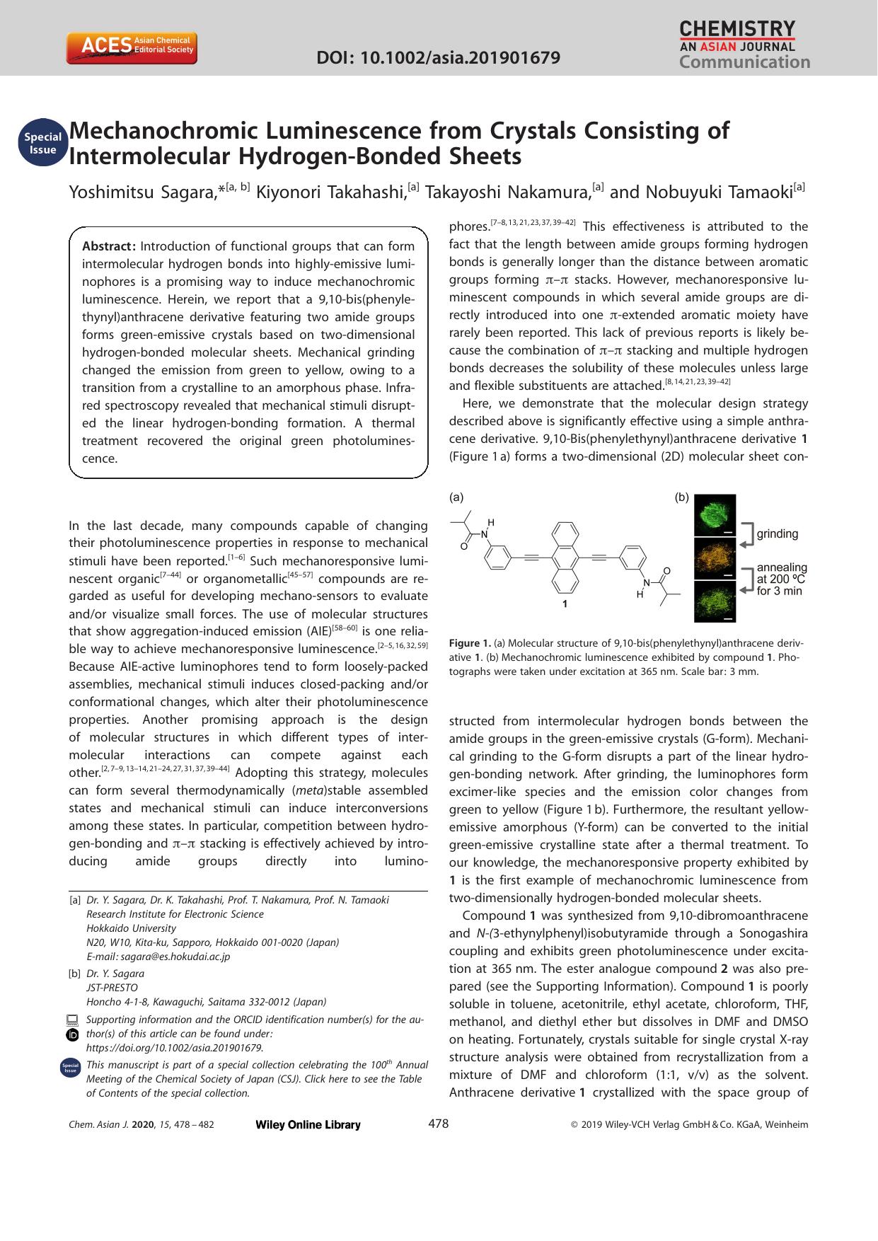 Mechanochromic Luminescence from Crystals Consisting of Intermolecular HydrogenâBonded Sheets by Unknown
