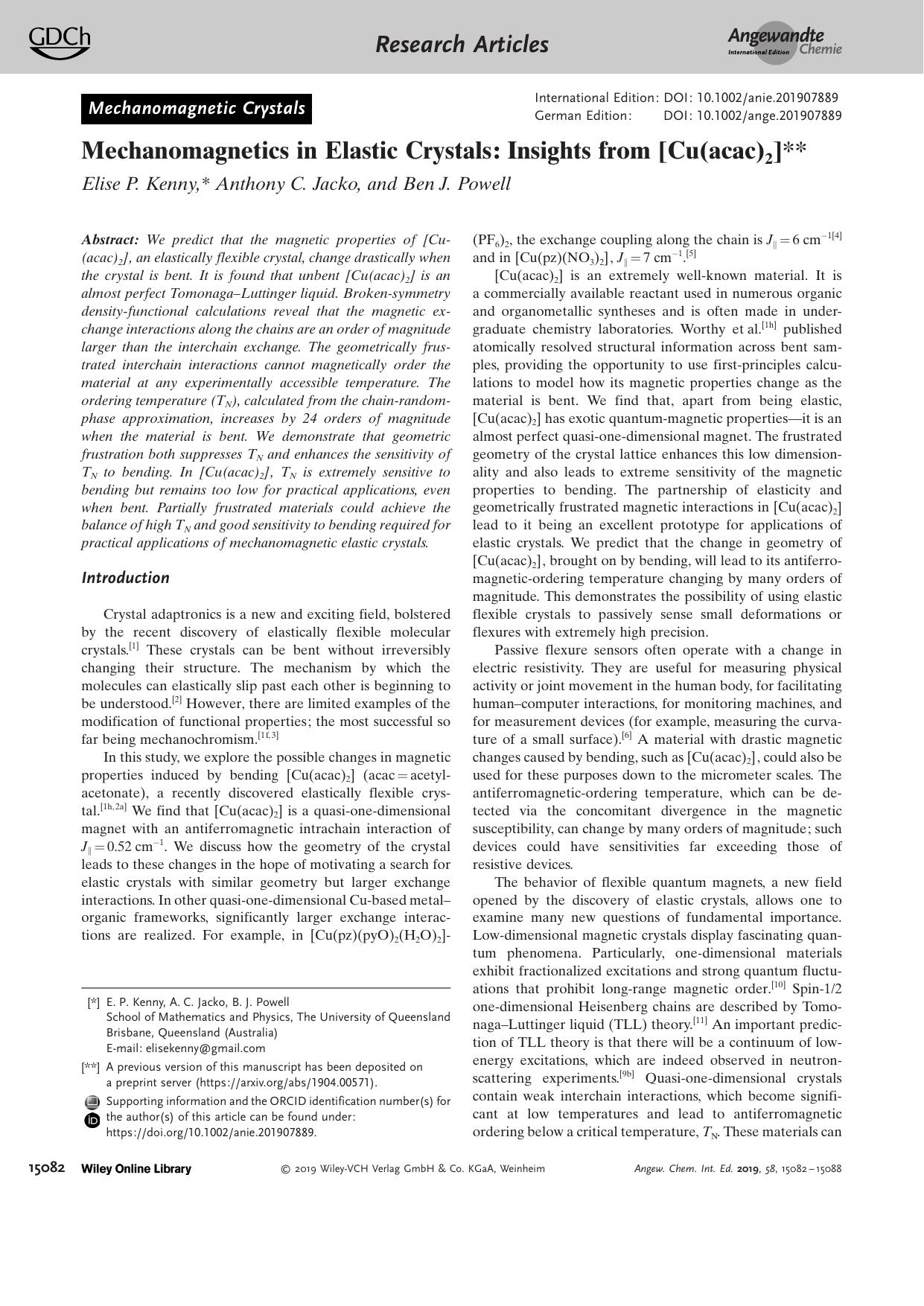Mechanomagnetics in Elastic Crystals: Insights from [Cu(acac)2] by Unknown
