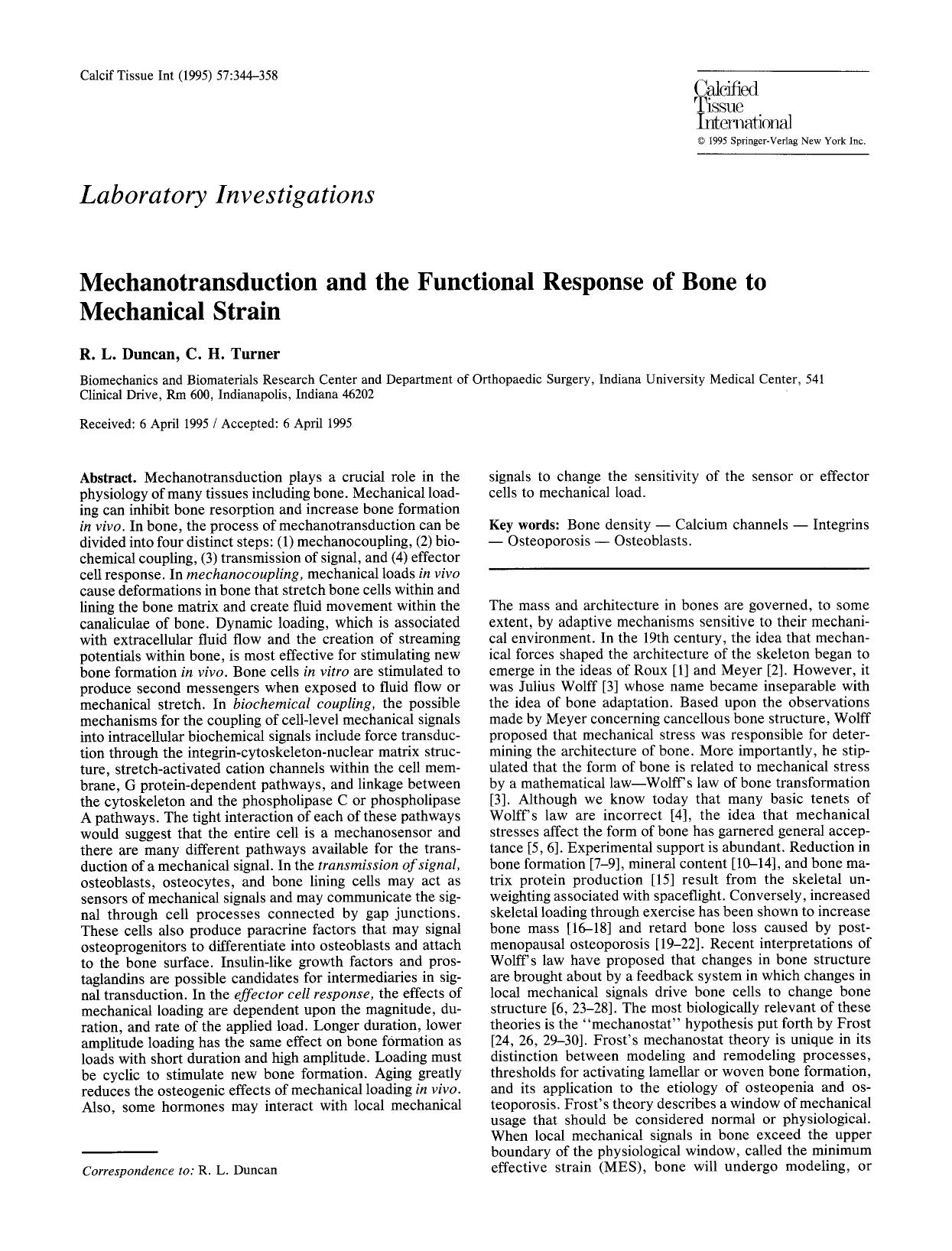 Mechanotransduction and the functional response of bone to mechanical strain by Unknown