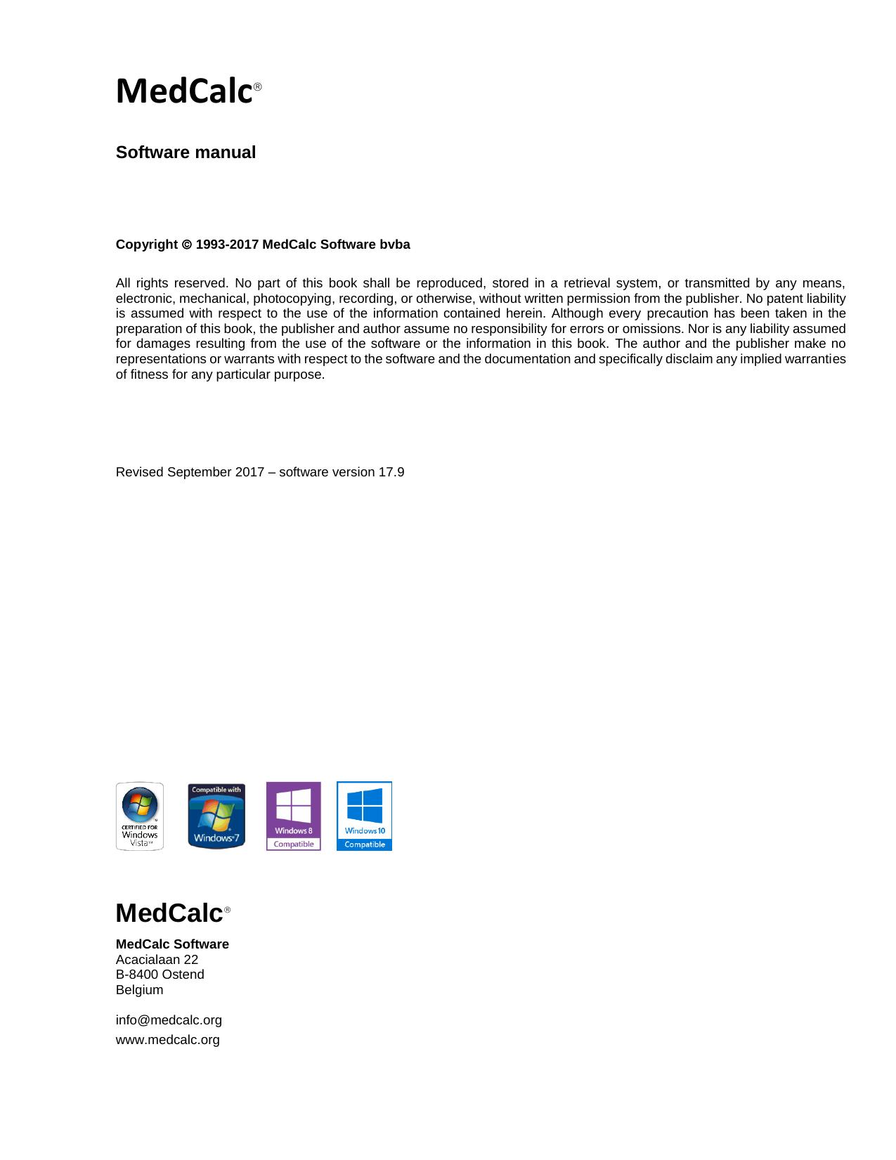 MedCalc manual: Easy-to-use statistical software by Frank Schoonjans