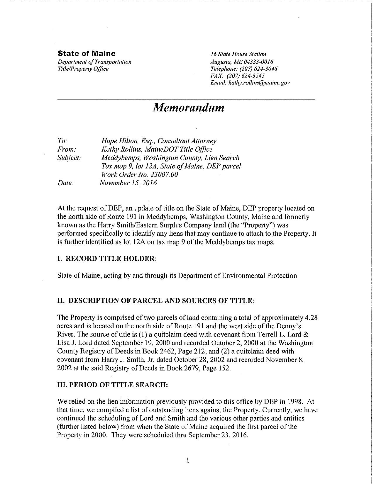 Meddybemps ES DEP Lien Report and Lien Chart MDOT Memo 111516 by Unknown