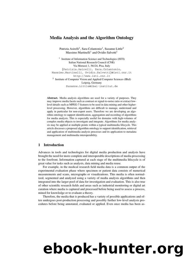 Media Analysis and the Algorithm Ontology by Patrizia Asirelli Sara Colantonio Suzanne Little Massimo Martinelli and Ovidio Salvetti