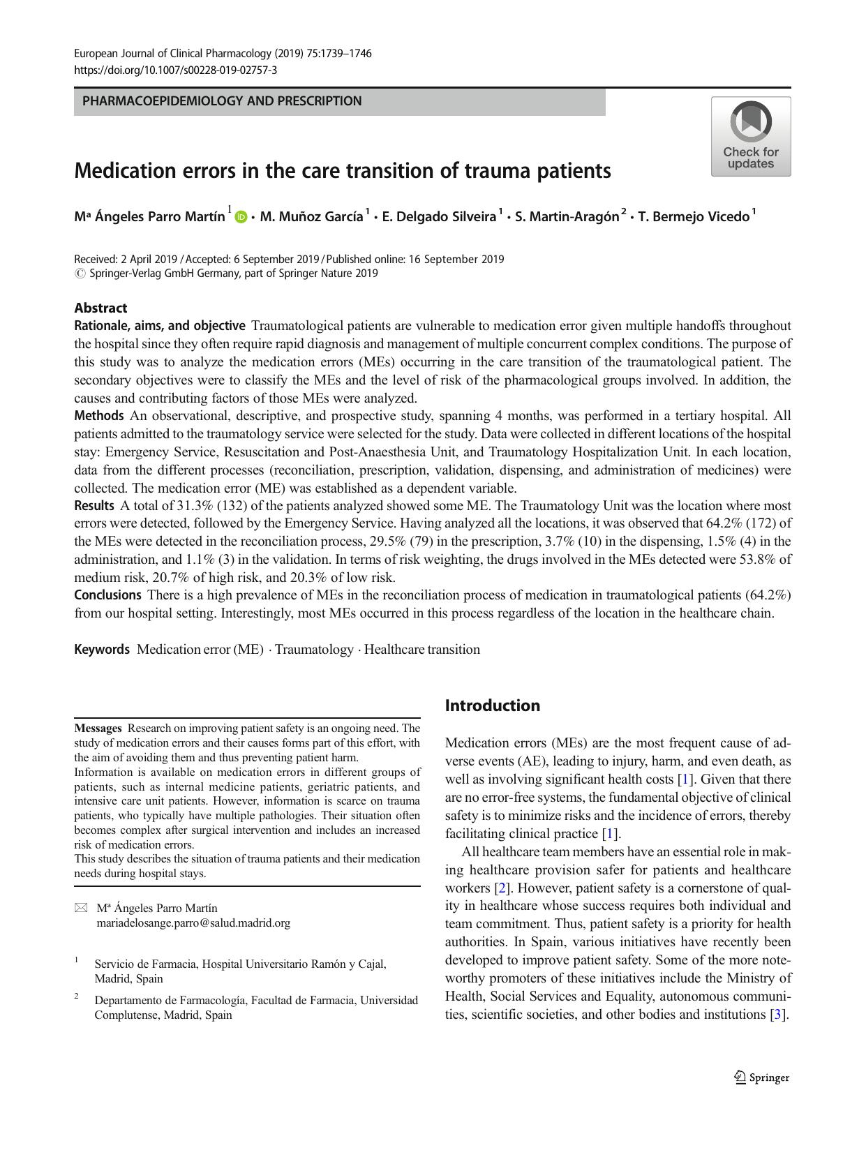 Medication errors in the care transition of trauma patients by unknow
