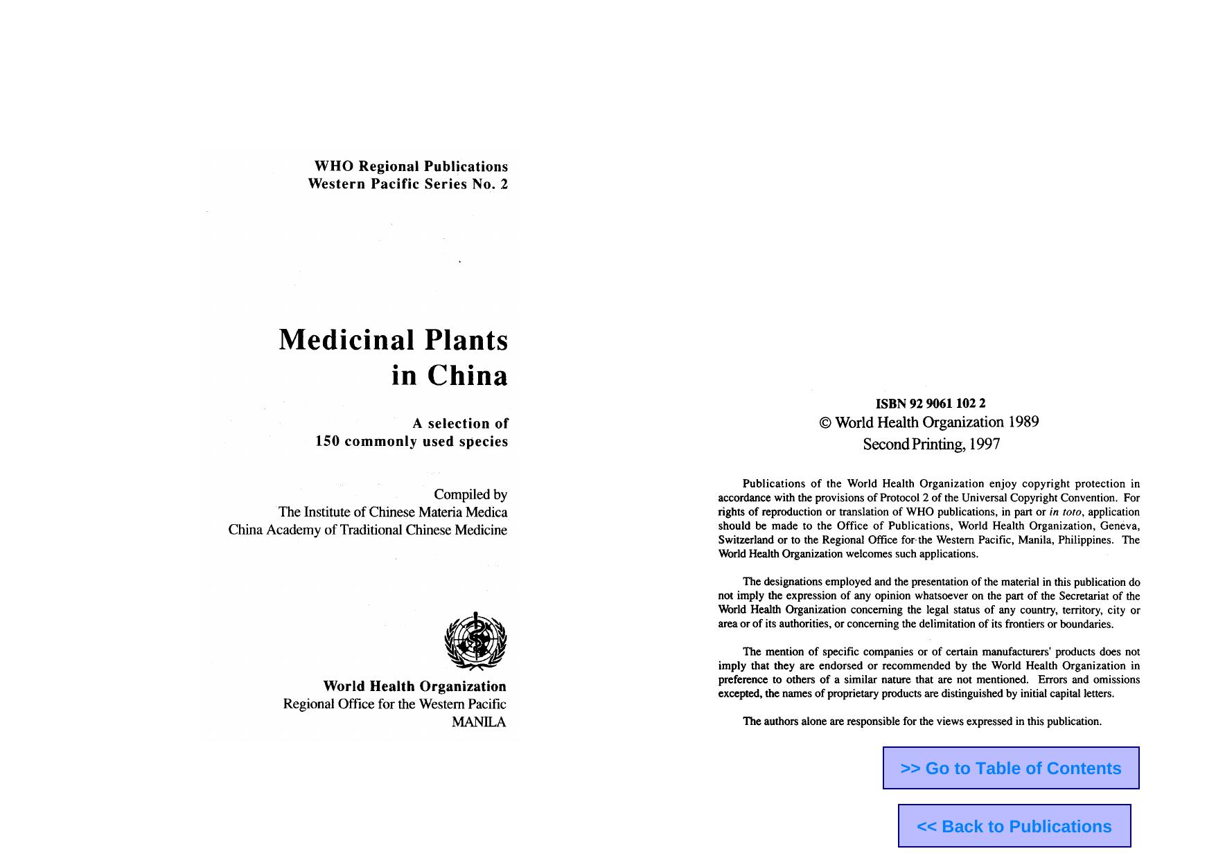 Medicinal Plants in China: A Selection of 150 Commonly Used Species by Institute of Chinese Materia Medica