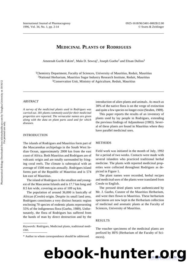 Medicinal Plants of Rodrigues by Ameenah Gurib-Fakim Mala D Sewraj Joseph Gueho & Ehsan Dulloo