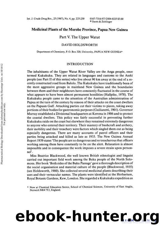 Medicinal Plants of the Morobe Province, Papua New Guinea: Part V. The Upper Watut by David Holdsworth