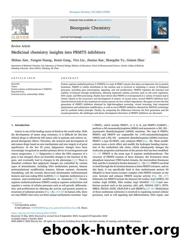 Medicinal chemistry insights into PRMT5 inhibitors by Zhihao Jiao & Yongmi Huang & Kexin Gong & Yiru Liu & Jinxiao Sun & Shangzhe Yu & Guisen Zhao