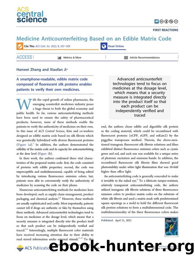 Medicine Anticounterfeiting Based on an Edible Matrix Code by Hanwei Zhang & Xiaofan Ji (ORCID: g/0000-0002-5433-9152)