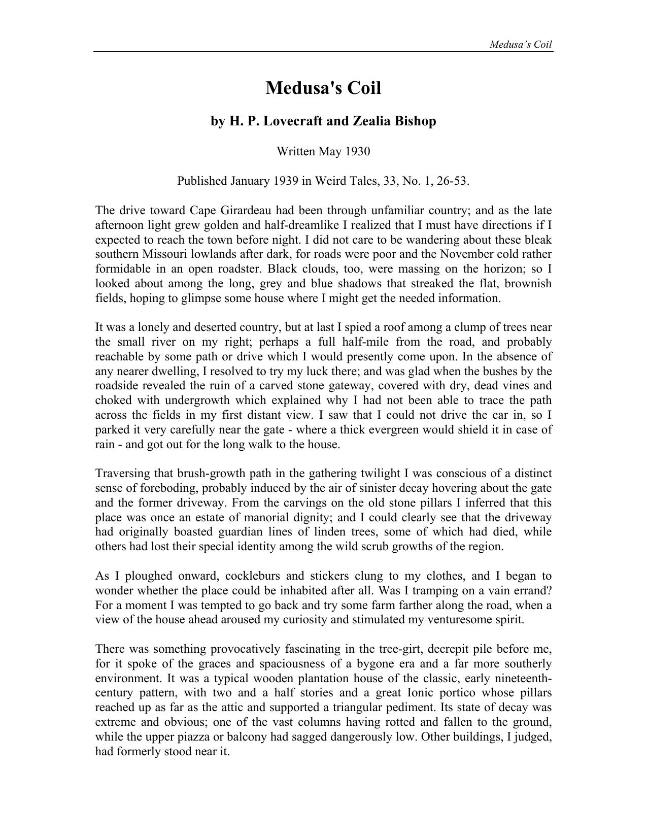 Medusa's Coil by H. P. Lovecraft & Zealia Bishop