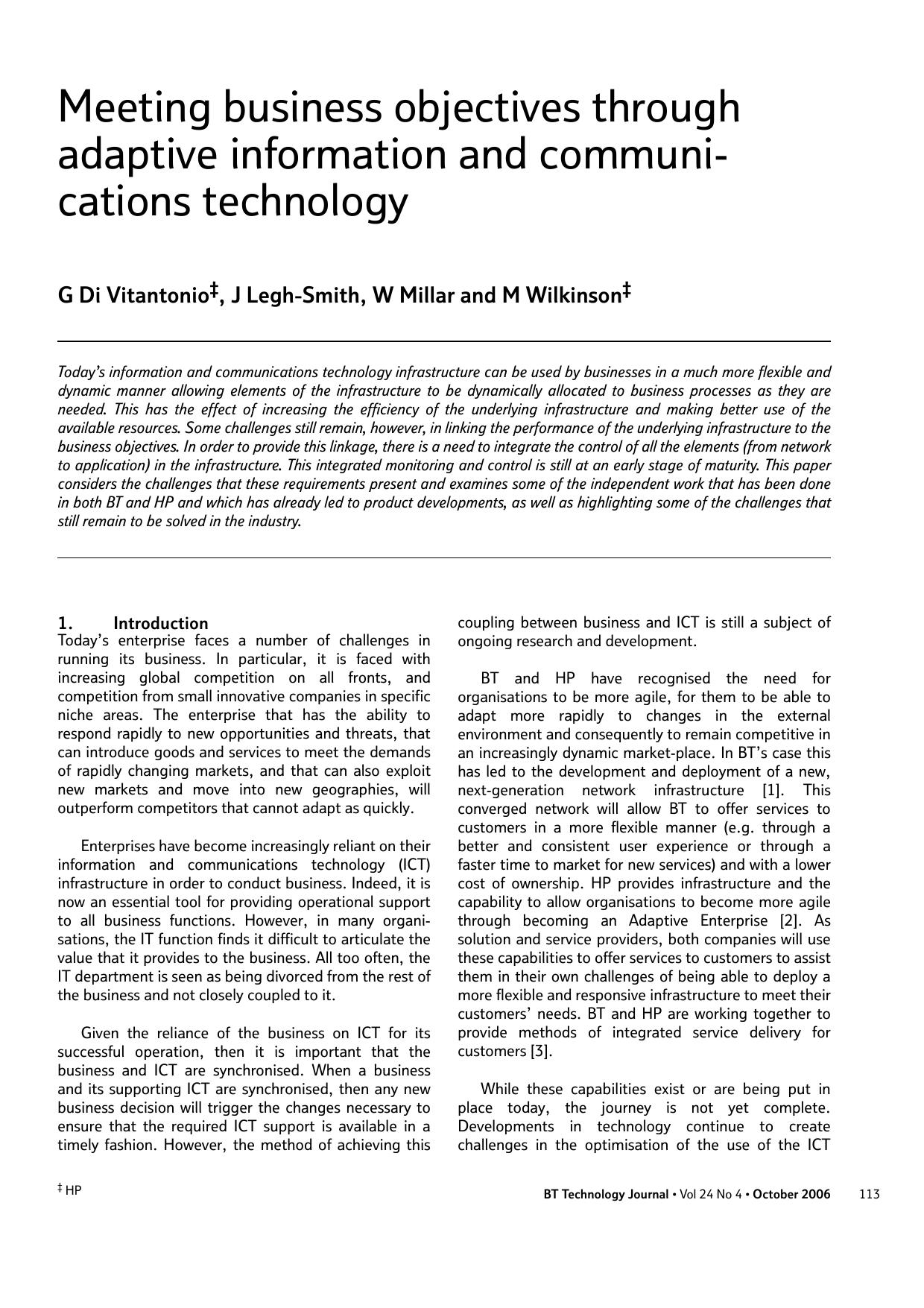 Meeting business objectives through adaptive information and communications technology by Unknown