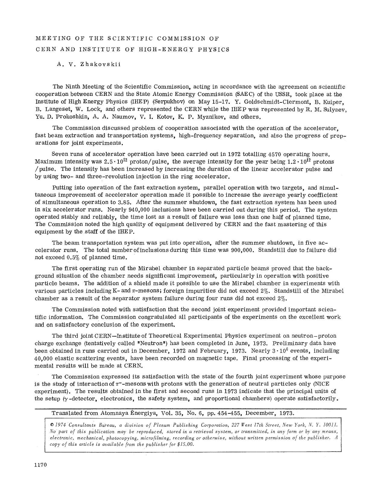 Meeting of the Scientific Commission of Cern and Institute of High-Energy Physics by Unknown