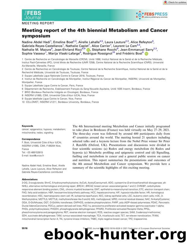 Meeting report of the 4th biennial Metabolism and Cancer symposium by Unknown