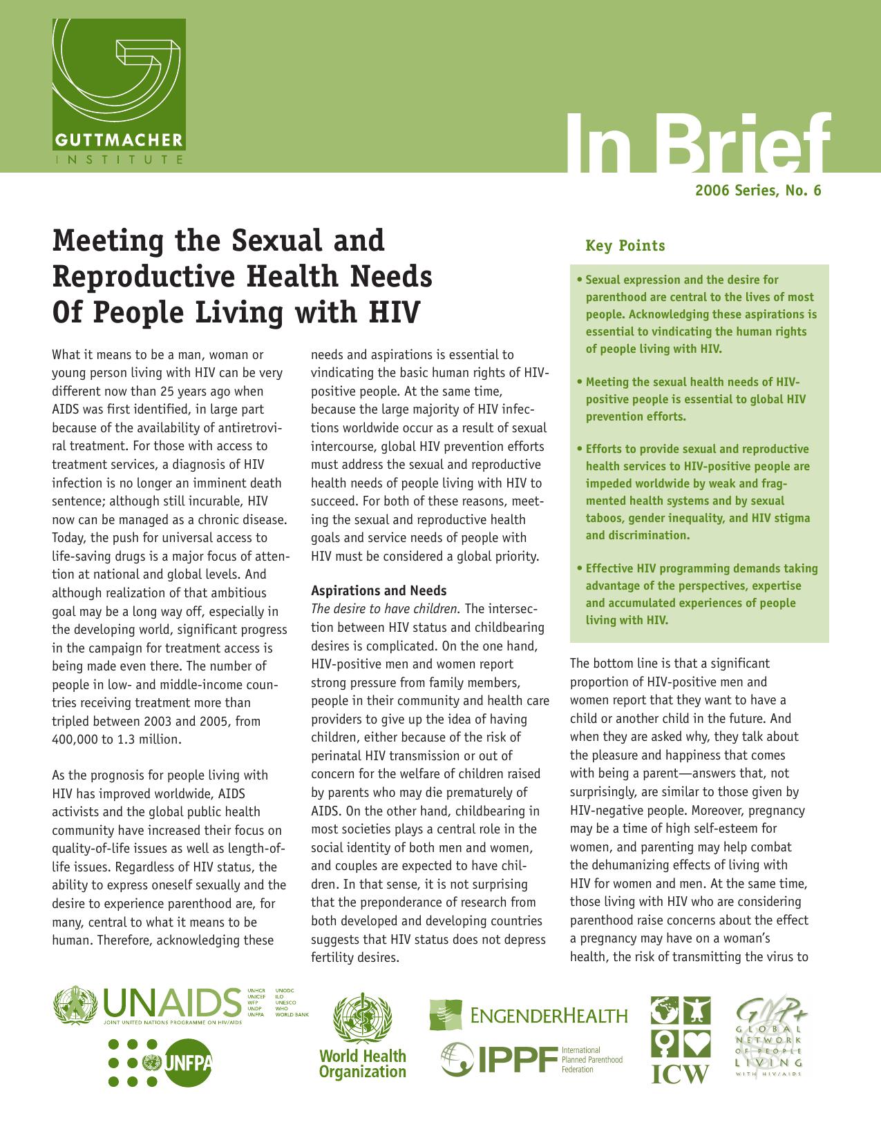 Meeting the Sexual and Reproductive Health Needs of People Living with HIV by Heather Boonstra
