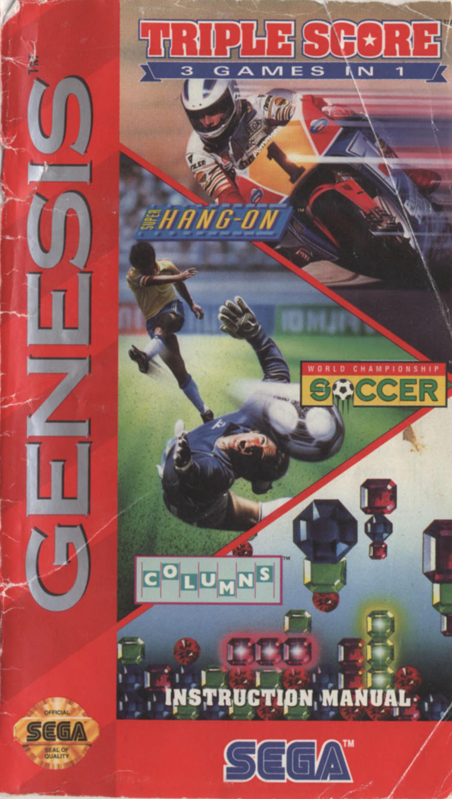 Mega Games 1 Triple Score 3 Games in 1 (Super Hang-On + World Championship Soccer + Columns) (U) by Unknown