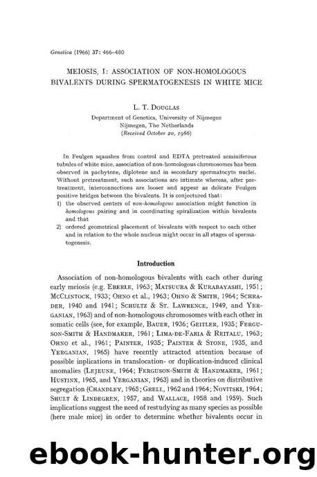 Meiosis, I: Association of non-homologous bivalents during spermatogenesis in white mice by Unknown