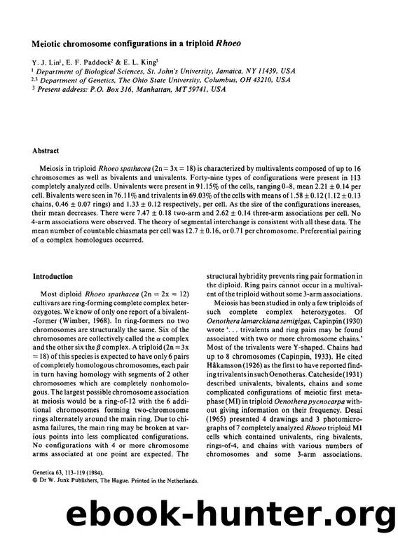 Meiotic chromosome configurations in a triploid <Emphasis Type="Italic">Rhoeo <Emphasis> by Unknown