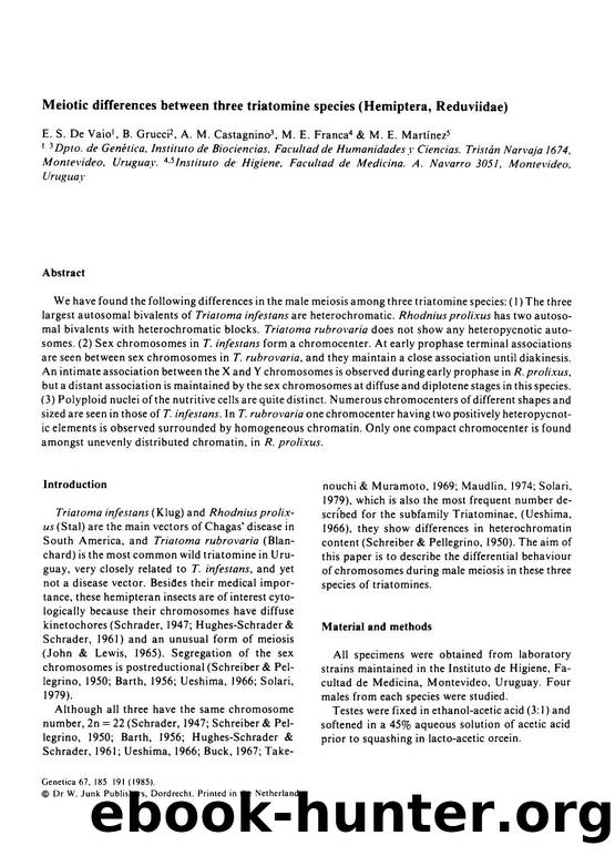 Meiotic differences between three triatomine species (Hemiptera, Reduviidae) by Unknown