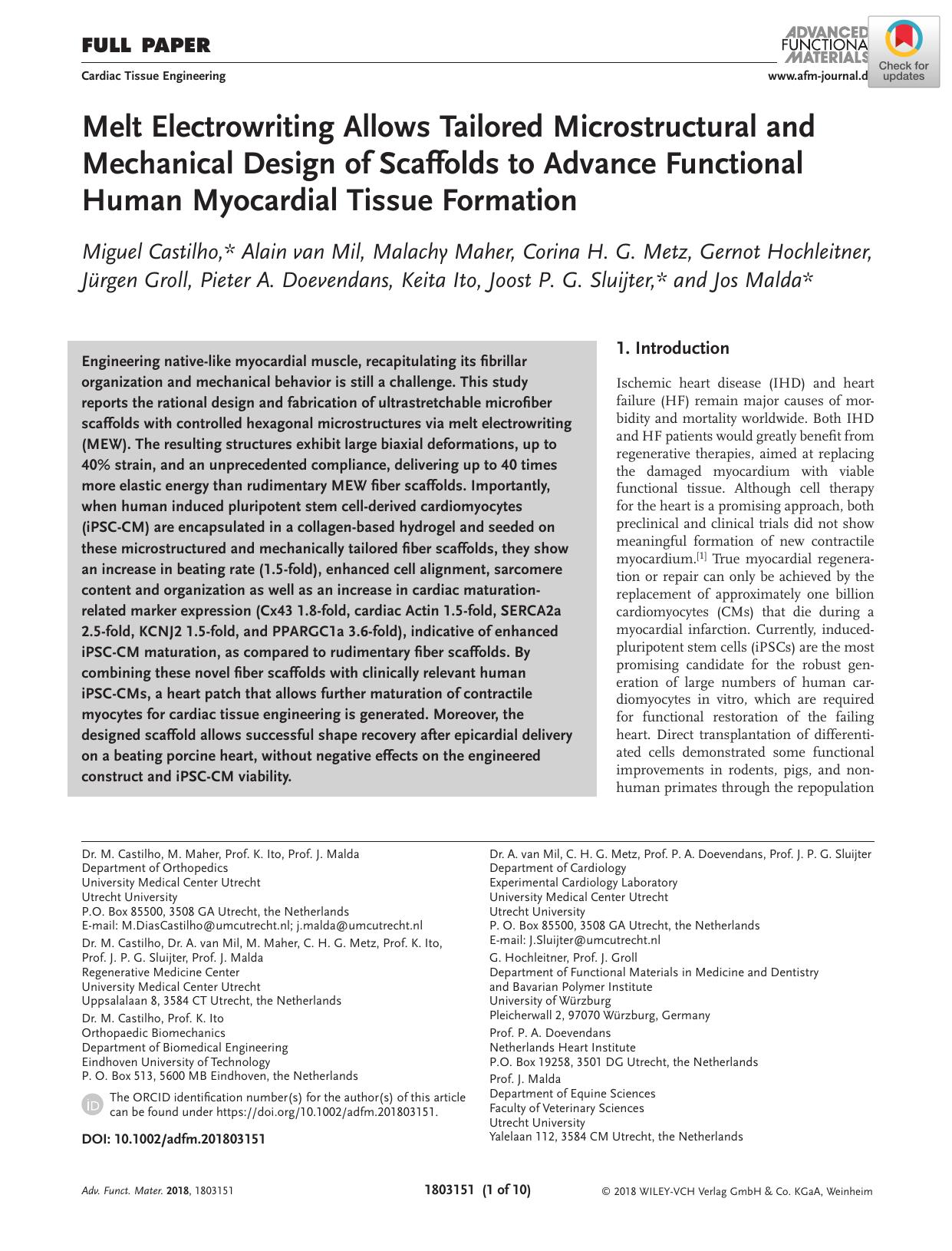 Melt Electrowriting Allows Tailored Microstructural and Mechanical Design of Scaffolds to Advance Functional Human Myocardial Tissue Formation by Unknown
