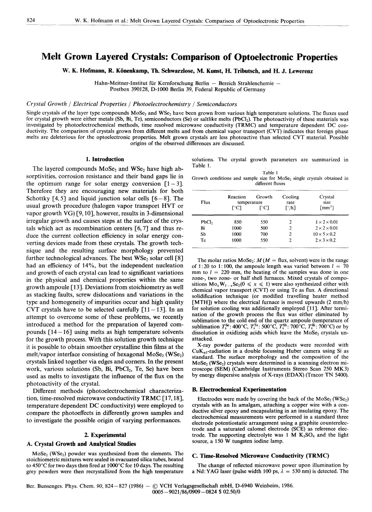 Melt Grown Layered Crystals: Comparison of Optoelectronic Properties by Unknown