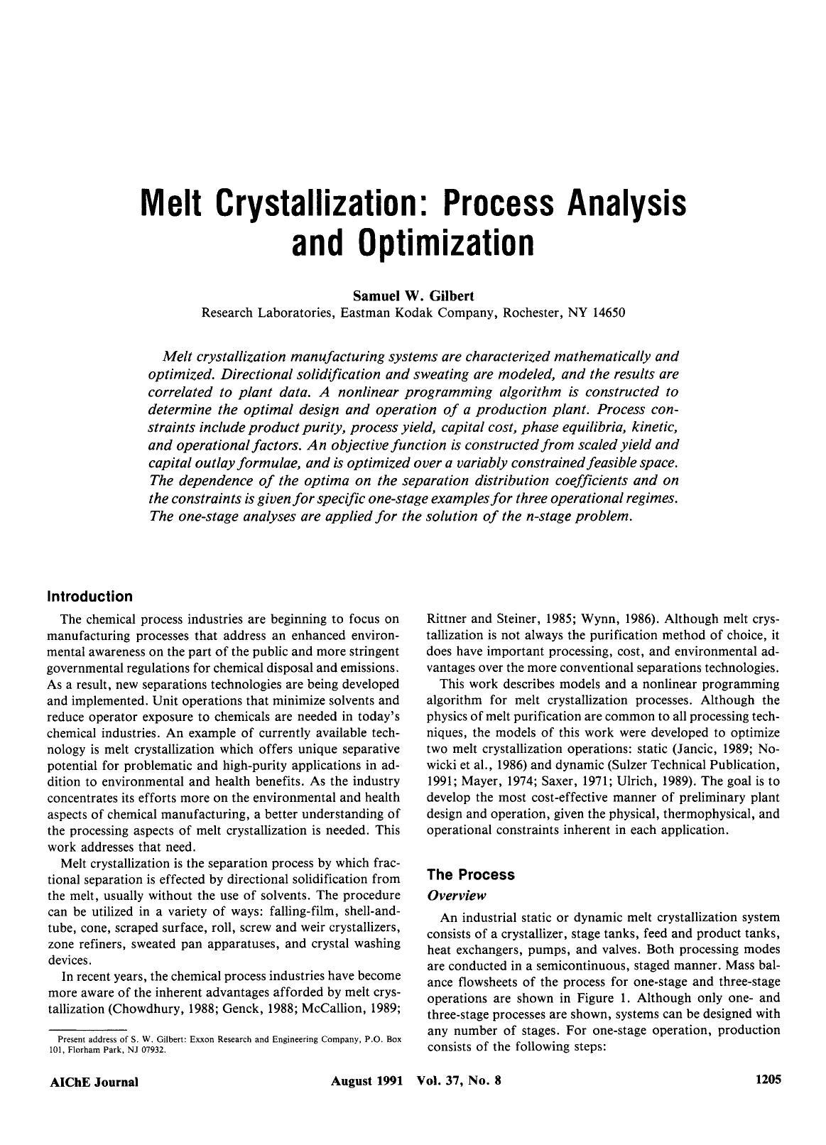 Melt crystallization: Process analysis and optimization by Unknown