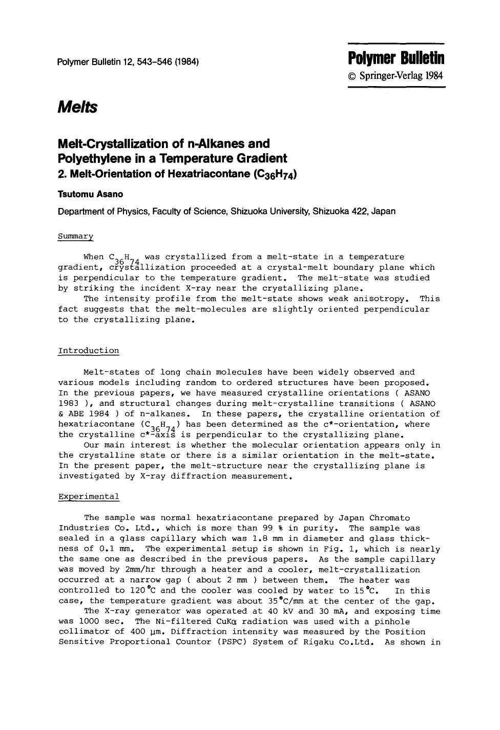 Melt-crystallization of n-alkanes and polyethylene in a temperature gradient by Unknown